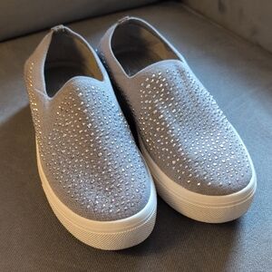 Skechers Gray Slip-On Sneakers with Rhinestones